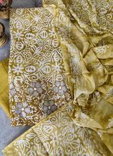 Cotton Batik Elegance: Kurta with Laser-Cut Daman & Printed Dupatta